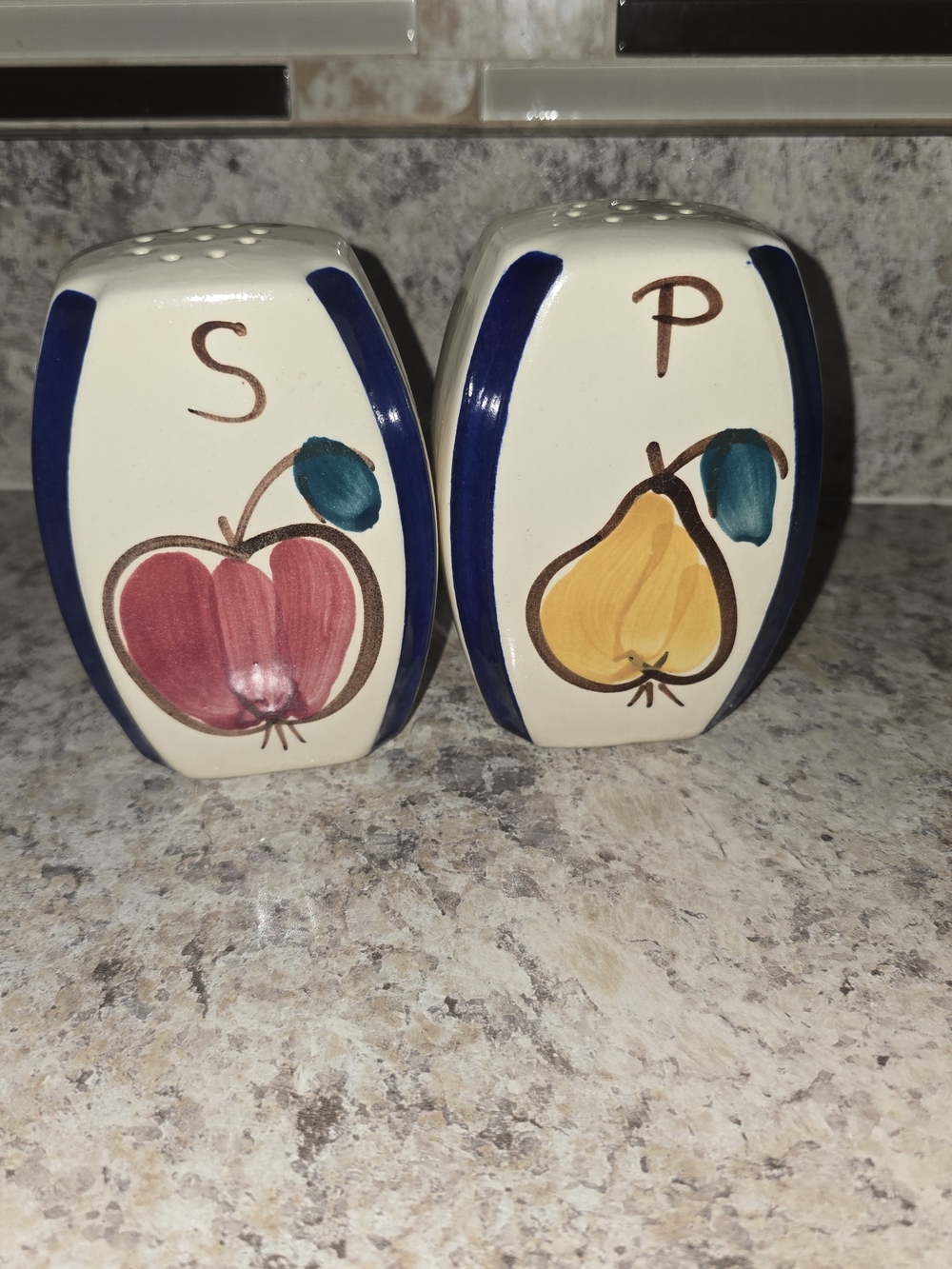 Purinton Pottery Hand-Painted Fruit Salt and Pepper Shakers - Blue Accent